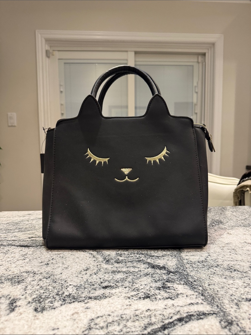 Black Cat Face Top-Handle Bag - Unknown Brand